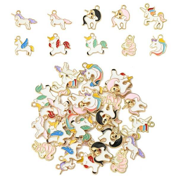 30Pcs 10 Styles Alloy Enamel Pendants