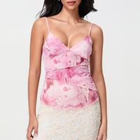 Womens Y2K Floral Mesh Cami Top Wrap V Neck Spaghetti Strap Sleeveless Tank SummerFit Crop Vest Going Out Tops Camisole Women...