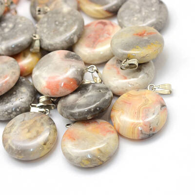 Flat Round Dyed Natural Crazy Agate Pendants