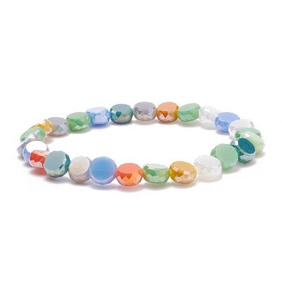 Glass Flat Round Beaded Stretch Bracelet for Women