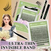 KEYYOU Ultra-thin Invisible Band Lash Kit Playful Girl CC Curl Spike Natural Wispy Cluster Lashes Kit Waterproof Lash Extensi...