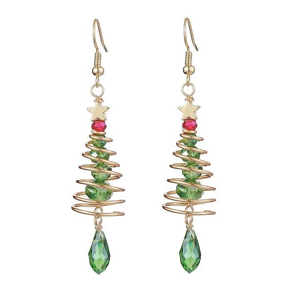 Copper Wired Glass Dangle Earrings