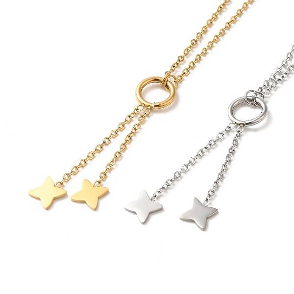 PVD Vacuum Plating 304 Stainless Steel Star Pendant Lariat Necklaces