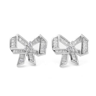 Bowknot Rack Plating Brass Cubic Zirconia Stud Earrings for Women