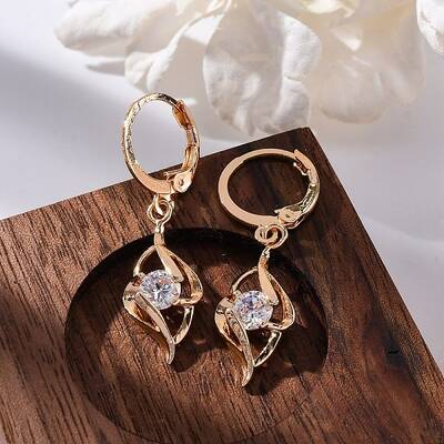 Brass Micro Pave Clear Cubic Zirconia Leverback Earrings