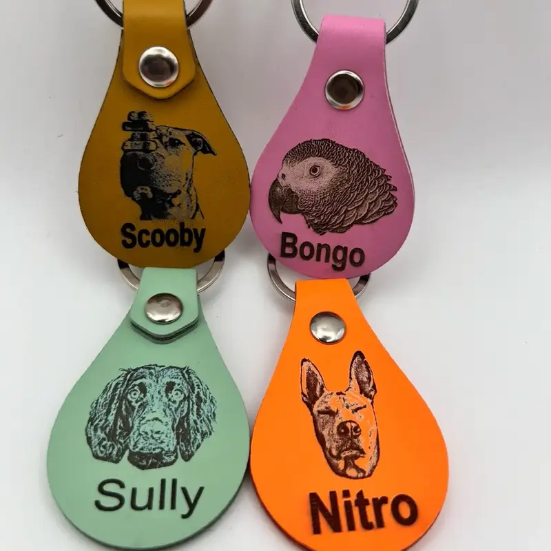 Personalized Leather Pet Keychain- Get Your Pet’s Face and Name Laser Engraved