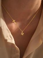 Fashion Initial Necklace for Women, Cross & Letter Pendant Necklace, Stainless Steel Jewelry for Party, Daily Decor, Trendy ...
