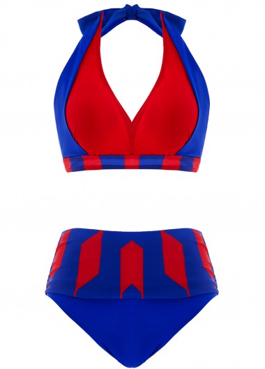 Modlily Royal Blue High Waisted Geometric Print Bikini Set - XXL