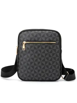 Summer Presbyopia Old Money Style Casual All Over Print Zipper Crossbody Bag, Minimalist Business Fashion Shoulder Bag, Men's...