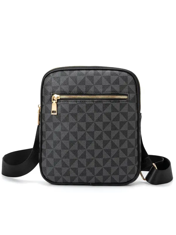 Summer Presbyopia Old Money Style Casual All Over Print Zipper Crossbody Bag, Minimalist Business Fashion Shoulder Bag, Men's...