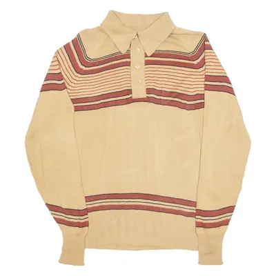 Lightweight Mens Patterned Jumper Brown Striped Collared 90s M