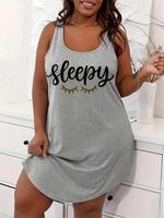 【Plus Size】 Letter Print Scoop Neck Tank Dress, Casual Sleeveless Dress for Women, Women's Dresses for All Seasons, Moo ...
