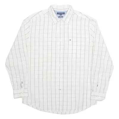 TOMMY HILFIGER Mens Shirt White Check Long Sleeve L