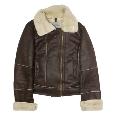 SOAKED IN LUXURY Womens Flight Jacket Brown Faux Leather L