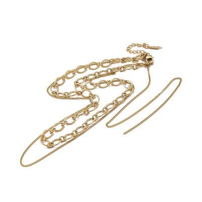 Ion Plating(IP) 304 Stainless Steel Oval Link & Curb Chains Double Layer Necklaces for Women