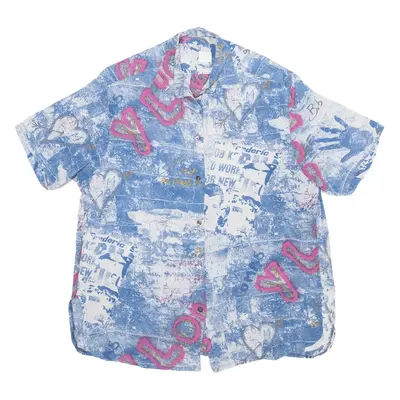 CHEEKS Shirt Blue Crazy Pattern Short Sleeve Womens M