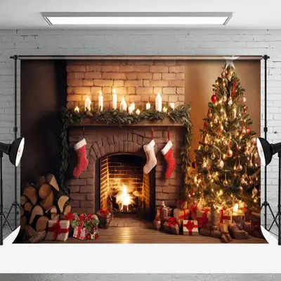 Aperturee Stacks Candlelit Fireplace Socks Christmas Backdrop