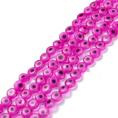 Handmade Evil Eye Lampwork Flat Round Bead Strands