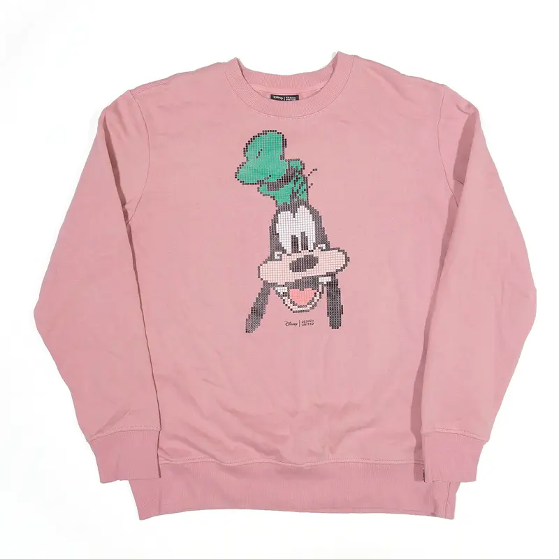 DISNEY Goofy Pixel Print Sweatshirt Pink Womens L