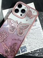 Sparkling Butterfly Diamond Phone case, TPU Soft Shockproof Case Cover for iPhone 16 15 14 13 12 11 Pro Max for Women & Girls