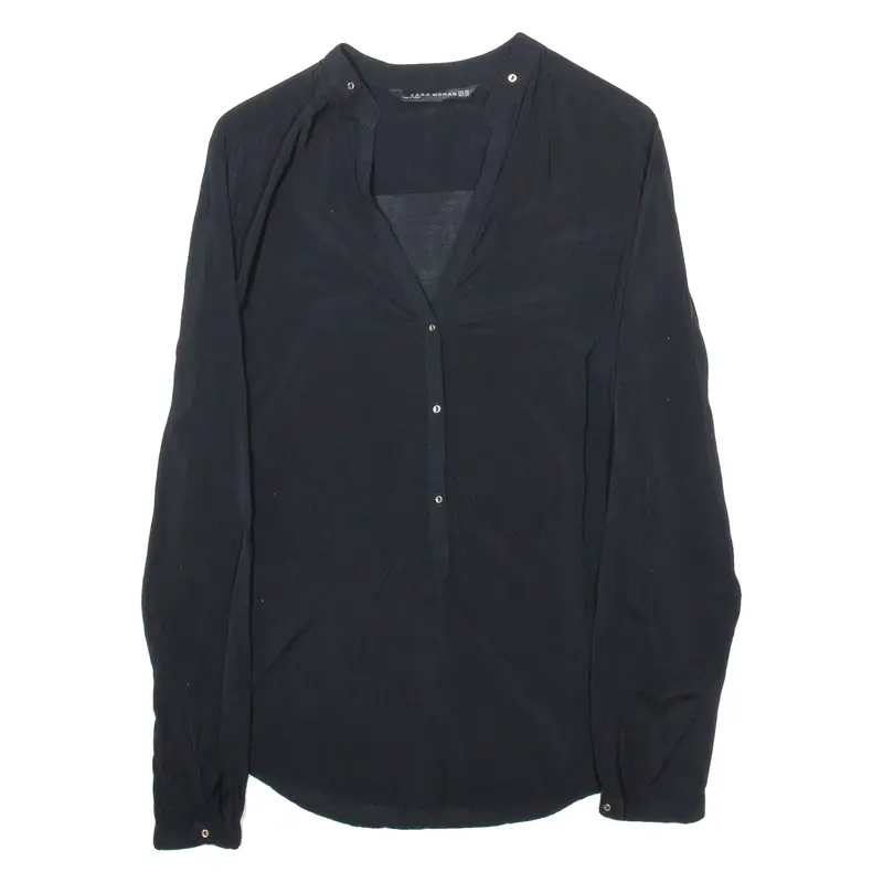 ZARA Womens Shirt Black V-Neck Long Sleeve XS
