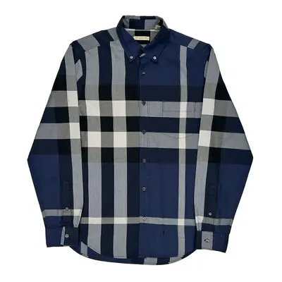 Plaid Pattern Burberry Graphic Shirt - Medium Blue Cotton