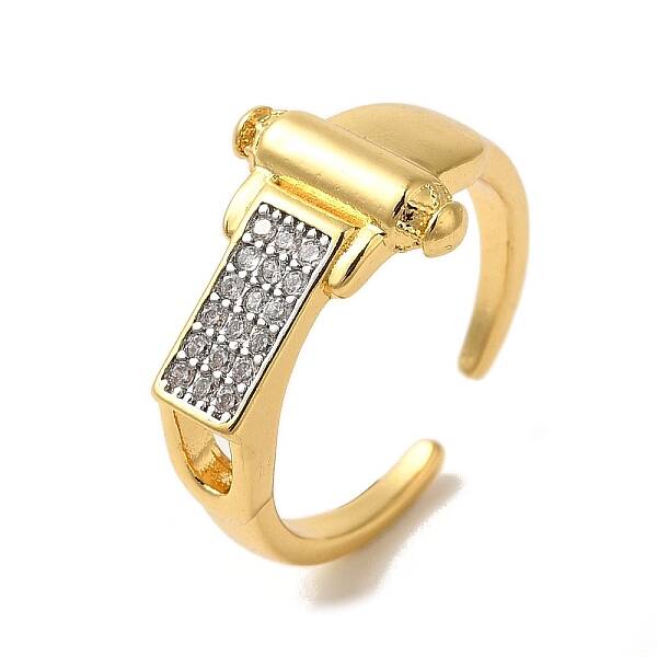 Brass Micro Pave Cubic Zirconia Cuff Rings for Women
