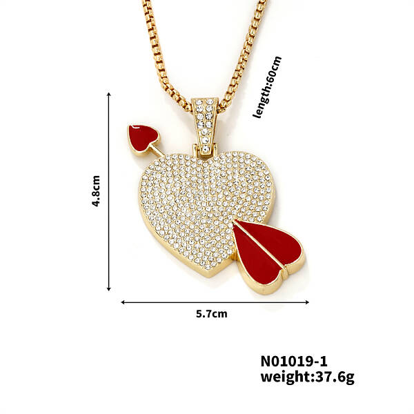 Alloy Crystal Rhinestone Heart Cupid Arrow Pendant Necklaces for Fashionable Couples