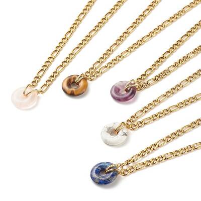 Natural Mixed Stone Donut Pendant Necklace