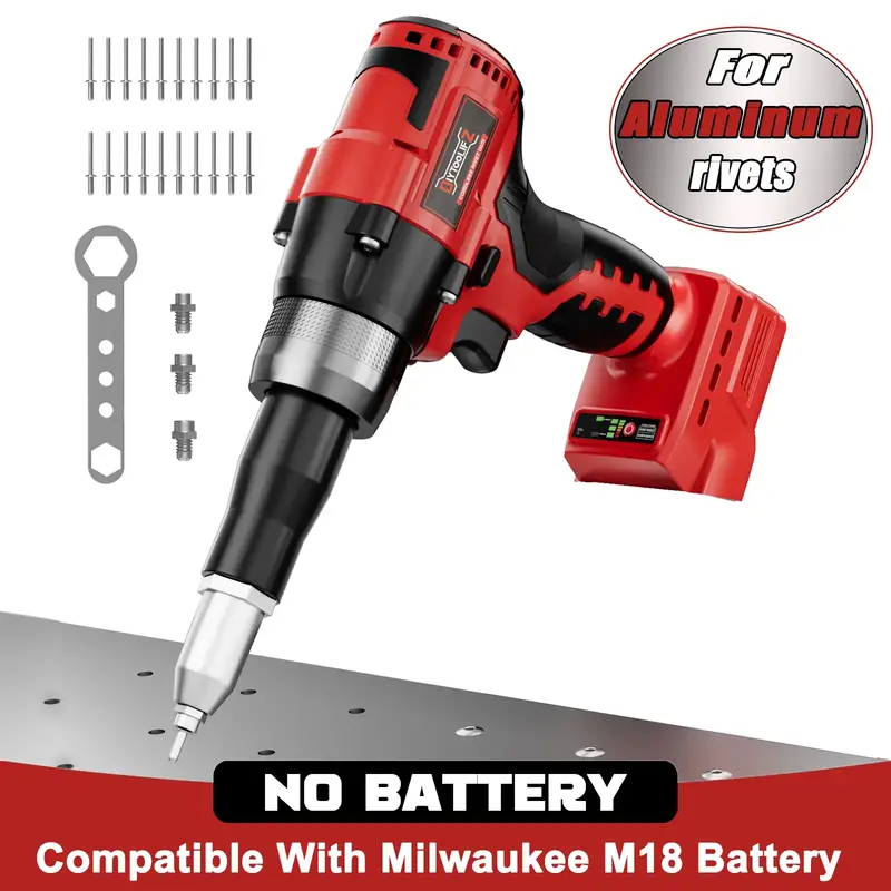 Cordless Electric Pop Rivet Gun for Milwaukee M18 Battery(NO Battery!!),Rivet Tool with 3 Size (1/8, 5/32, 3/16)Aluminu...