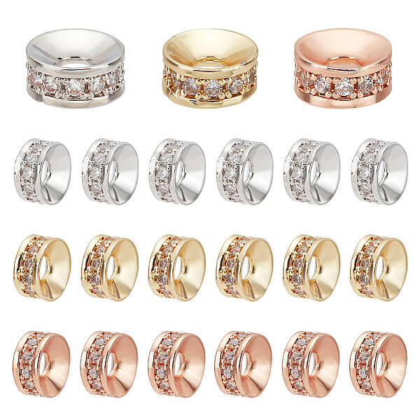 30Pcs 3 Colors Brass Micro Pave Cubic Zirconia Beads