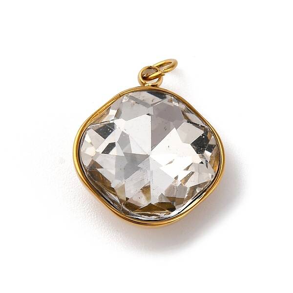316 Stainless Steel Faceted Glass Pendants