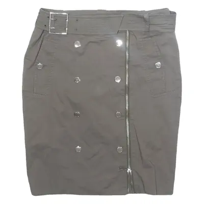 KAREN MILLEN Front Zip Fake Pocket Womens Straight Skirt Grey Short UK 10