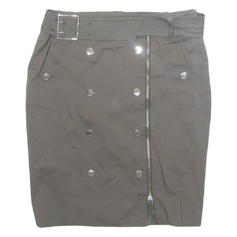 KAREN MILLEN Front Zip Fake Pocket Womens Straight Skirt Grey Short UK 10