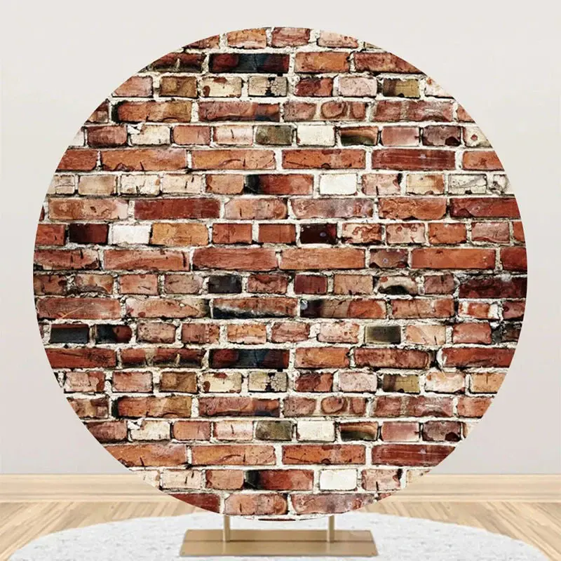 Natural Brown Brick Wall Round Birthday Backdrop - Aperturee
