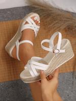 Women's Fashionable Plain Color High Wedge Heels Sandals, Casual Versatile Summer Sandals, Boho Style Wedge, Lightweight Brea...
