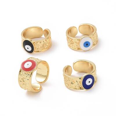 Enamel Evil Eye Open Cuff Ring