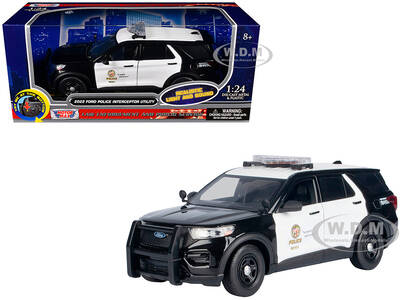 2022 Ford Police Interceptor Utility Black and White Los Angeles Police Department (LAPD) with Flashing Light Bar and Front a...