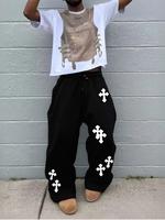 Men's Cross Print Straight Fit Sweatpants, Street Fashion Casual Regular Fit Graphic Pants for Daily Wear, Men's Bottoms for ...
