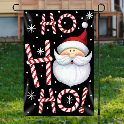 Hoho Santa Claus Black Snowy Christmas Garden Flag - Aperturee