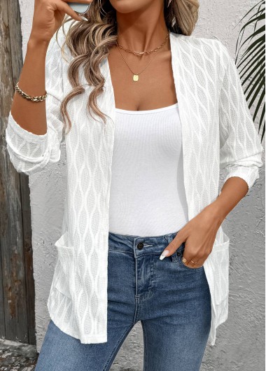 Modlily White Long Sleeve Pocket Light Cardigan - XL