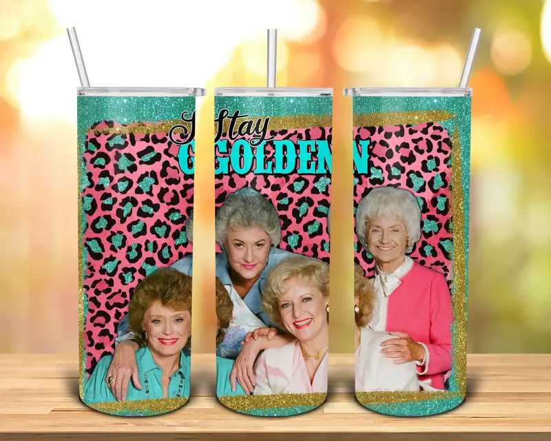 Golden Girls 20oz   Skinny Tumbler with a Straw and Lid Reusable Washable Stainless