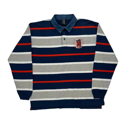 Warner Bros Striped Rugby Shirt - XL Blue Cotton