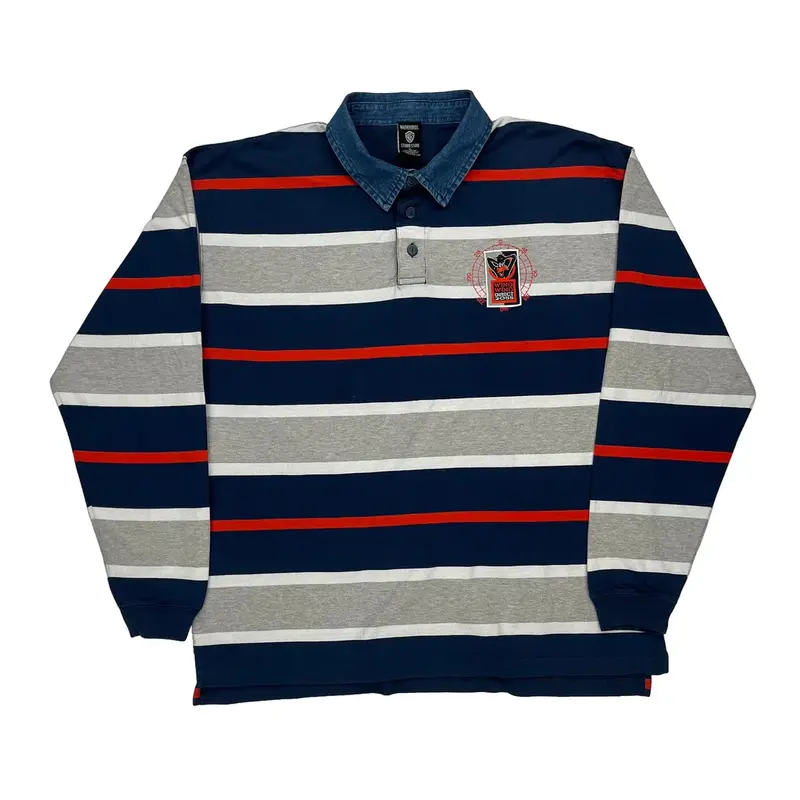 Warner Bros Striped Rugby Shirt - XL Blue Cotton