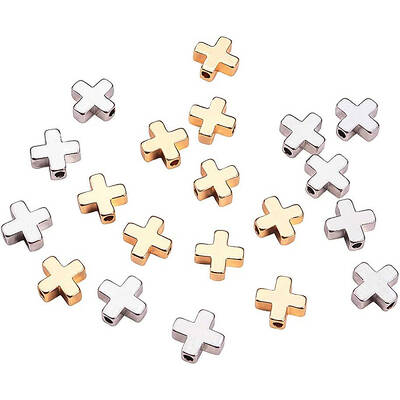 BENECREAT 20PCS 18K Platinum and Gold Plated Cross Spacer Beads Metal Beads for DIY Jewelry Making Findings and Other Craft W...