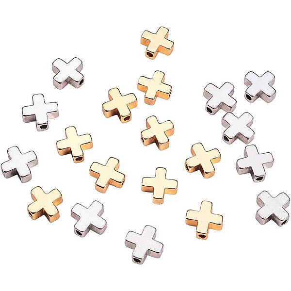 BENECREAT 20PCS 18K Platinum and Gold Plated Cross Spacer Beads Metal Beads for DIY Jewelry Making Findings and Other Craft W...