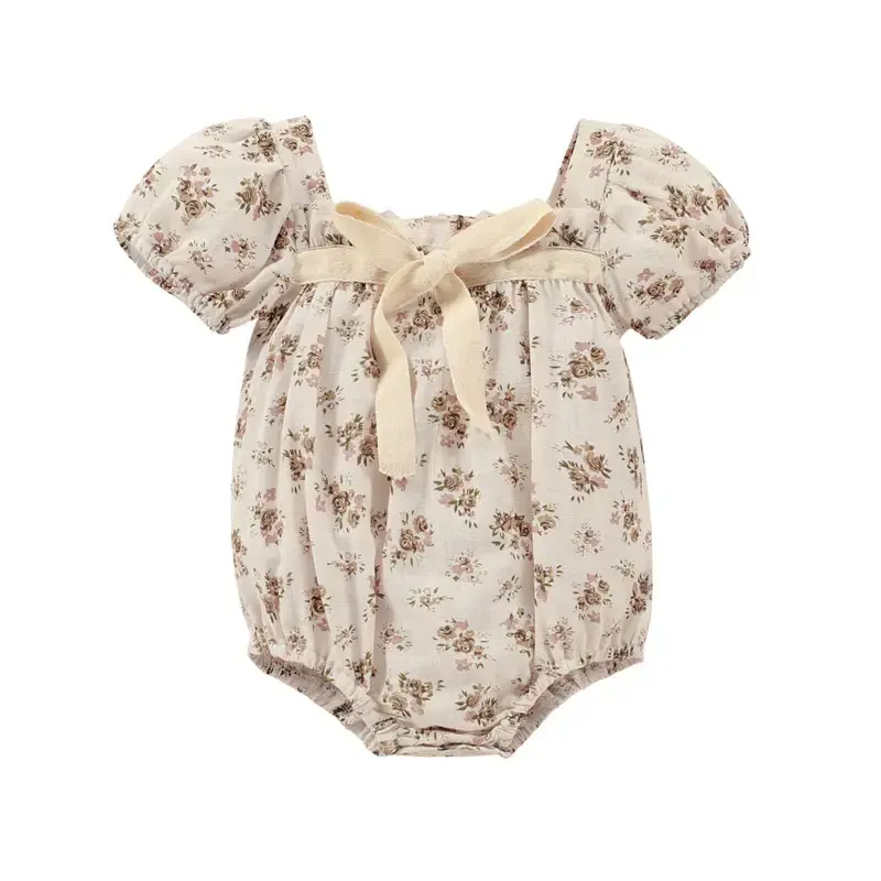 Baby Romper/ Dress, 0-24 Months Kids Flower Print Square Neck Short Sleeve Bodysuit/  for Summer