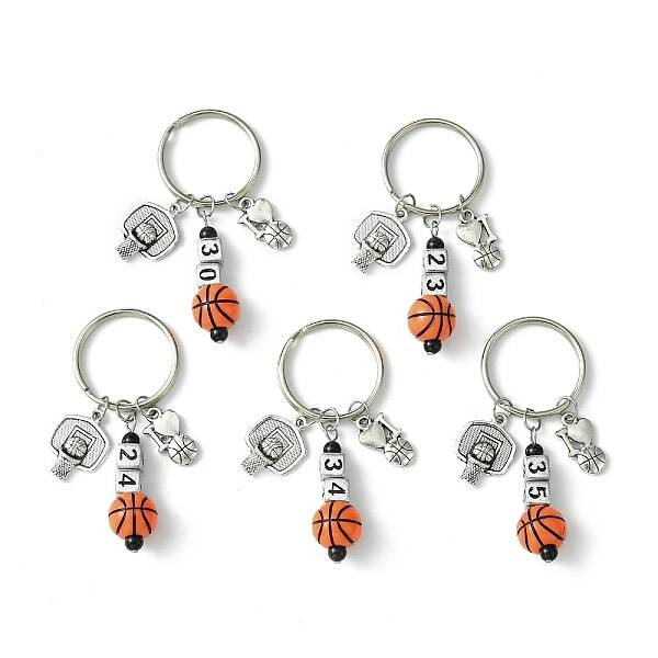 Number & Basketball Acrylic Beaded Pendant Keychain