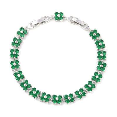 Noble Gift Ideas for Lady Platinum Tone Brass Micro Pave Cubic Zirconia CZ Flower Link Chain Bracelets