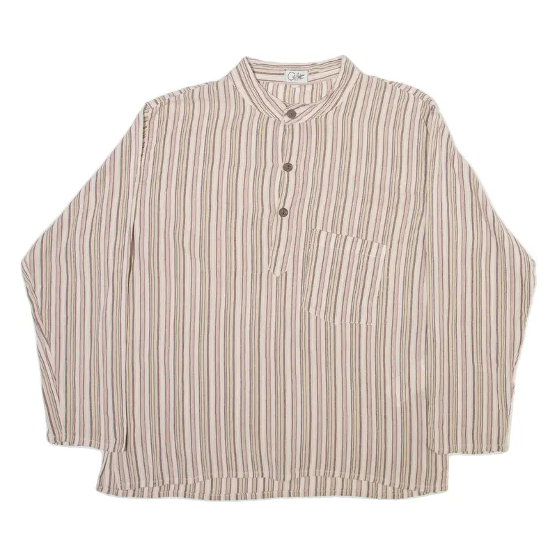 COLINE Mens Shirt Beige Striped Long Sleeve L
